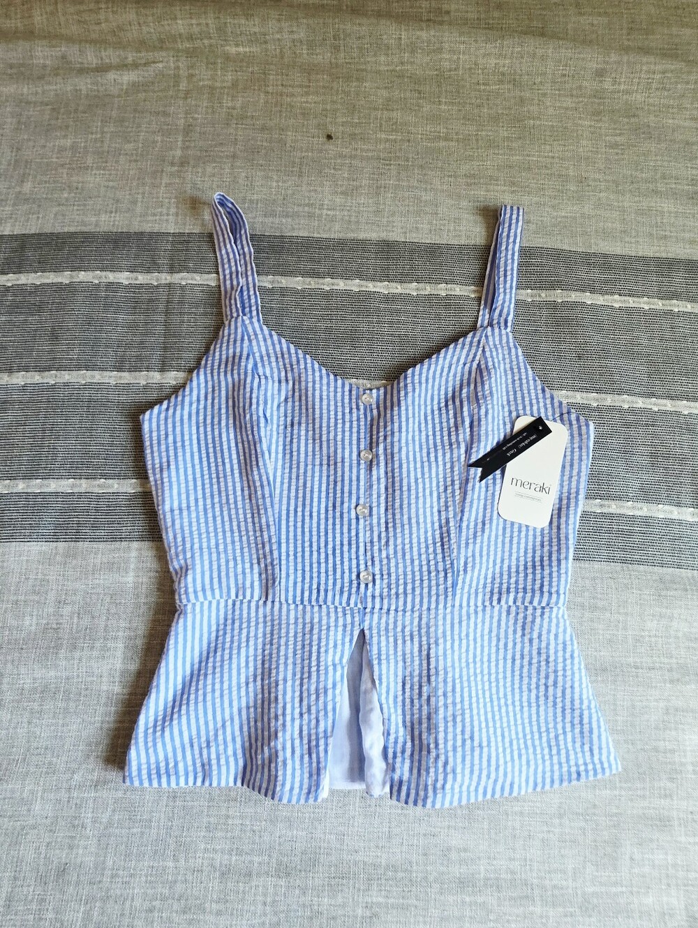 Blue Striped Smocked Peplum Cami Top | Size S